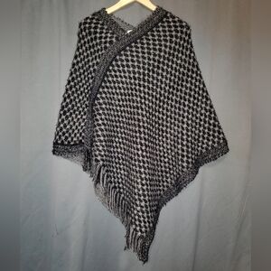 Gray Black Glitter Fringe Poncho Arianna by Howards  O/S
